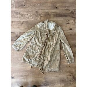 FREE PEOPLE M trench military jacket Cargo Khaki Moto Parka Military trench coat